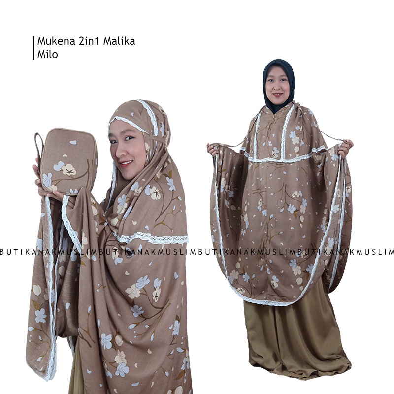 Mukena 2in1 Dewasa Traveling Ponco Rayon Premium Motif Renda Malika