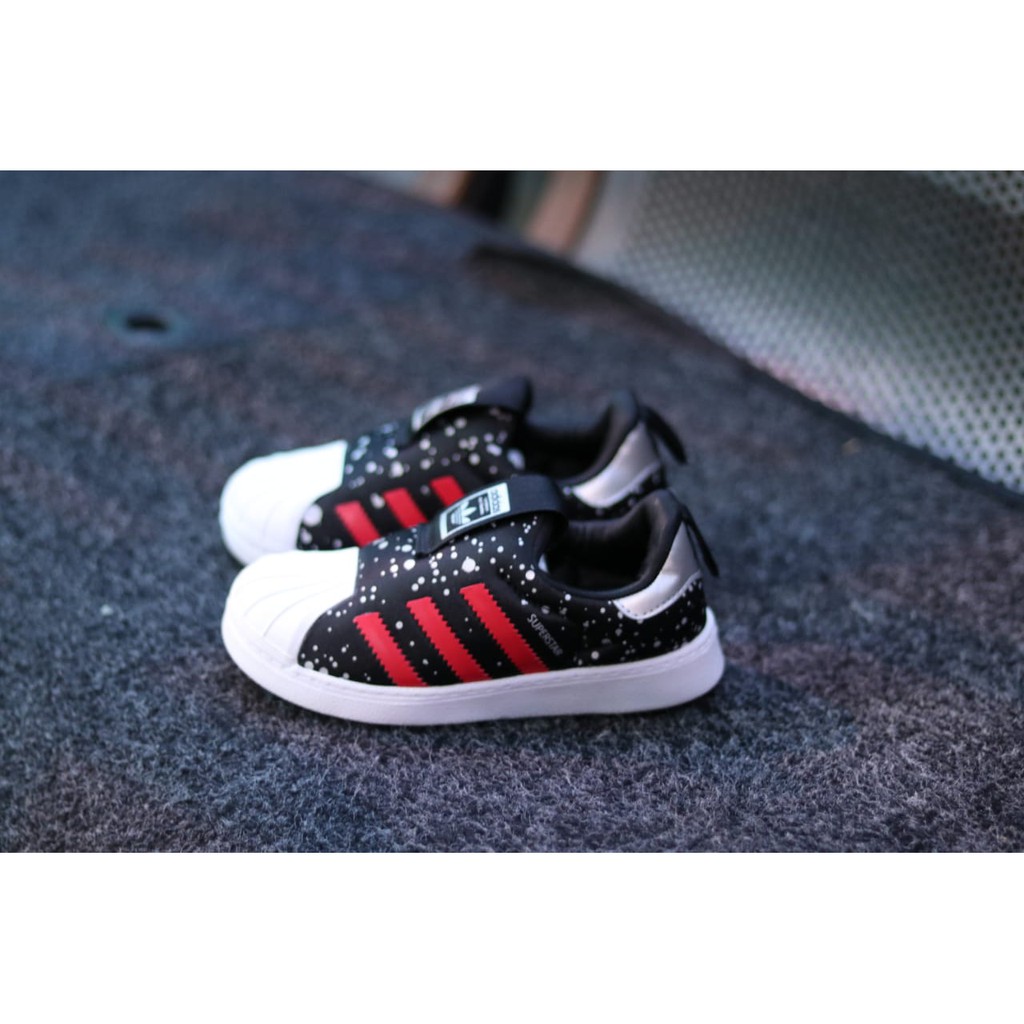 ADIDAS SUPERSTAR KIDS 360C SLIP ON BLACK WHITE RED DOT Original