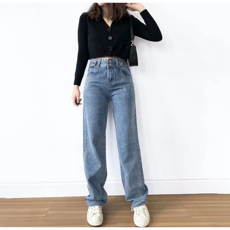 Hasley Highwaist Jeans - celana jeans wanita celana panjang jeans sepinggang hijab ootd kekinian cel
