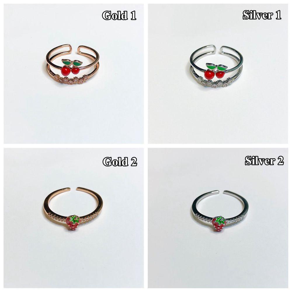 R-flower Strawberry Ring Gaya Baru Aksesoris Pesta Perhiasan Hadiah Terbuka