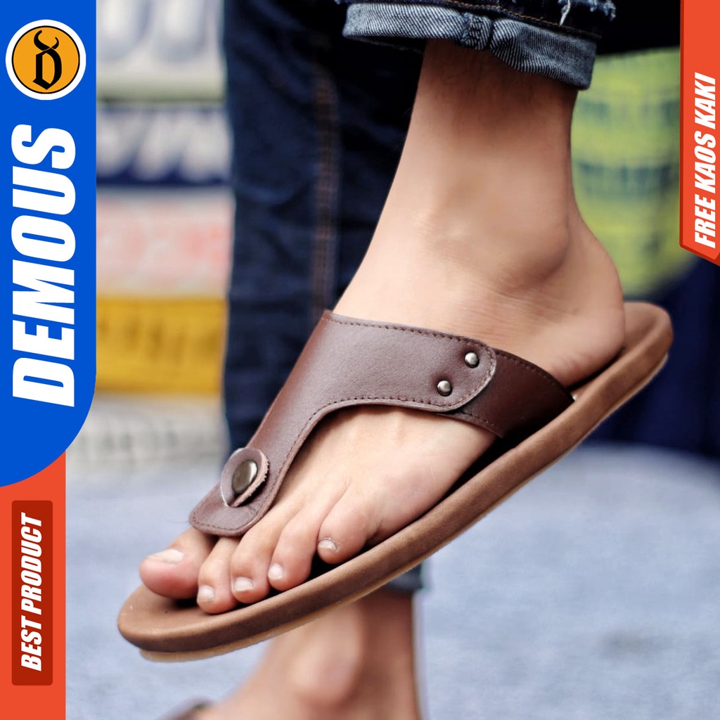 DEMOUS CLOVERS Sandal Jepit Kulit Asli KeKinian Sendal Casual