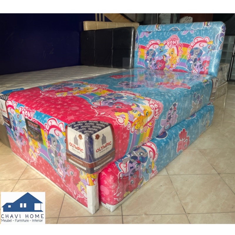 Set springbed kasur sorong 2in1 spring bed olympic kitty / princess / little ponny pony ukuran 120