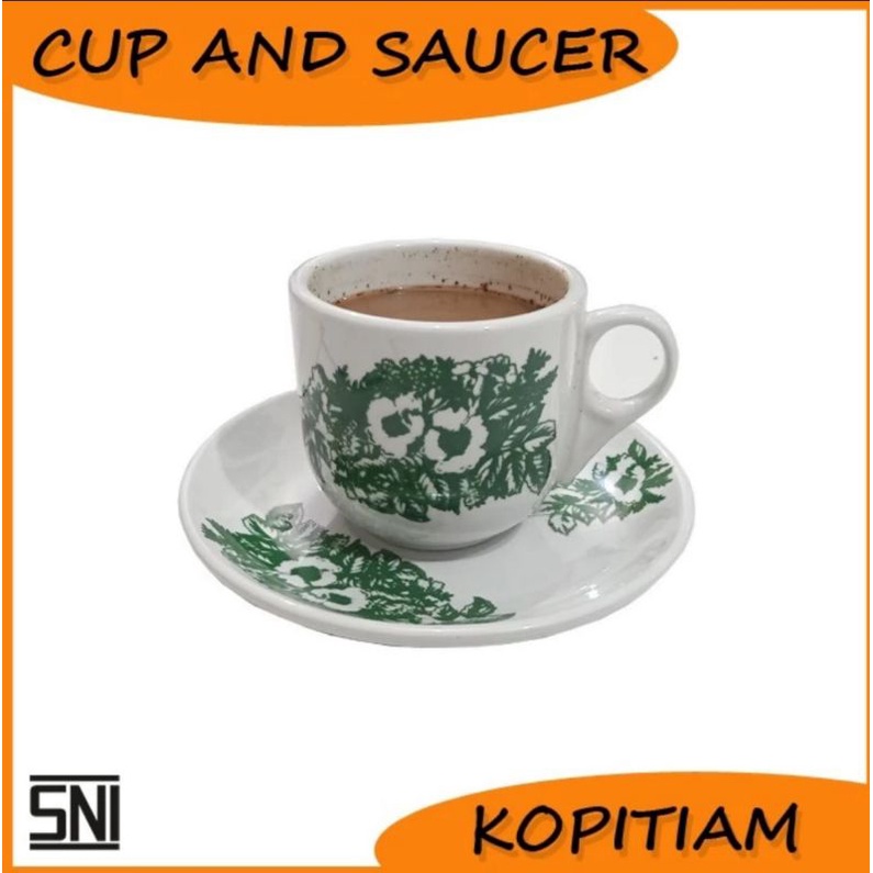 Cangkir Kopitiam dan Tatakan - Gelas Kopitiam - Cangkir Kopi - Cangkir Keramik