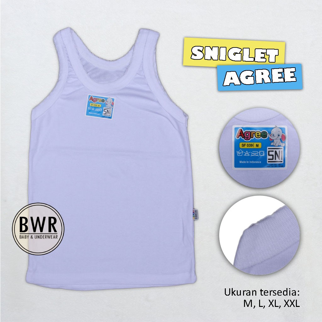 [ 6pc ] Singlet Agree SF 039 [ II A9 - D9 ] Kaos dalam anak putih polos 6-12 tahun