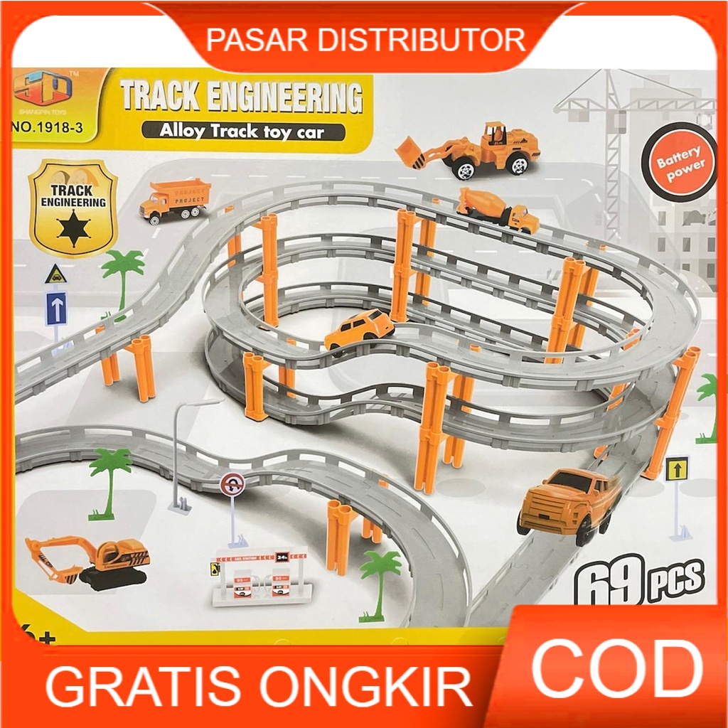 Mainan Anak Track Engineering Alloy Track Toy Car 69 Pcs Diecast Set Mainan Anak