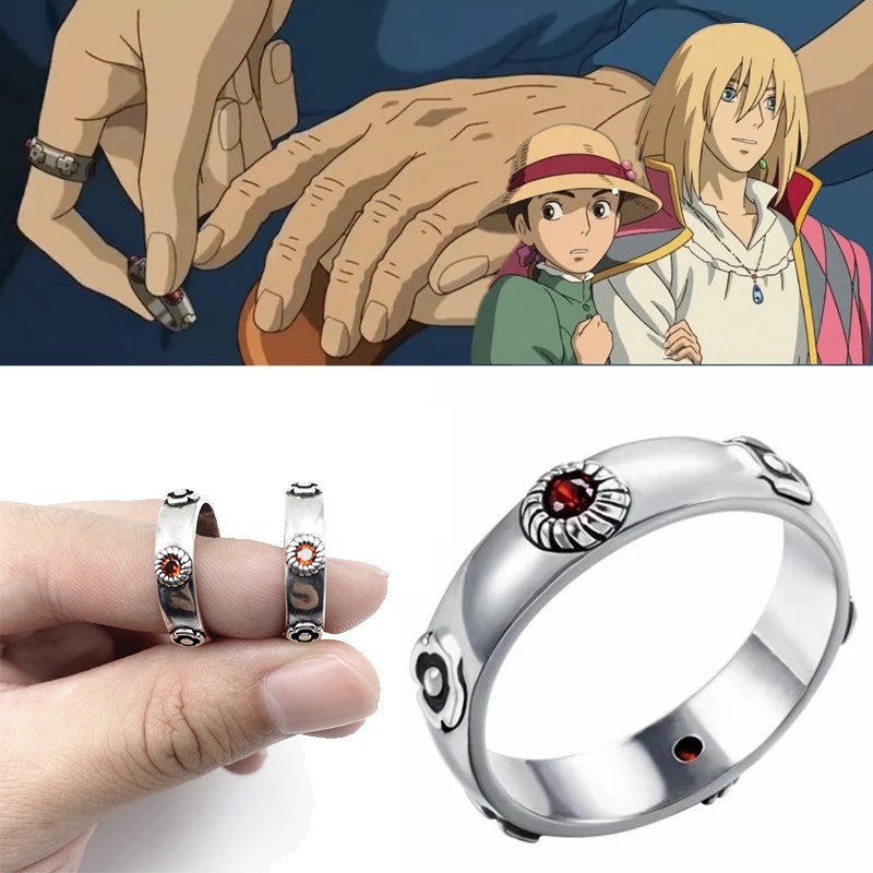 Cincin Model Terbuka Adjustable Desain Kartun Anime Howl Moving Castle Untuk Unisex