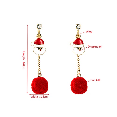 LRC Anting Tusuk Fashion Christmas Alloy Drop Oil Santa Hair Ball Penguin Elk Earrings Q04596