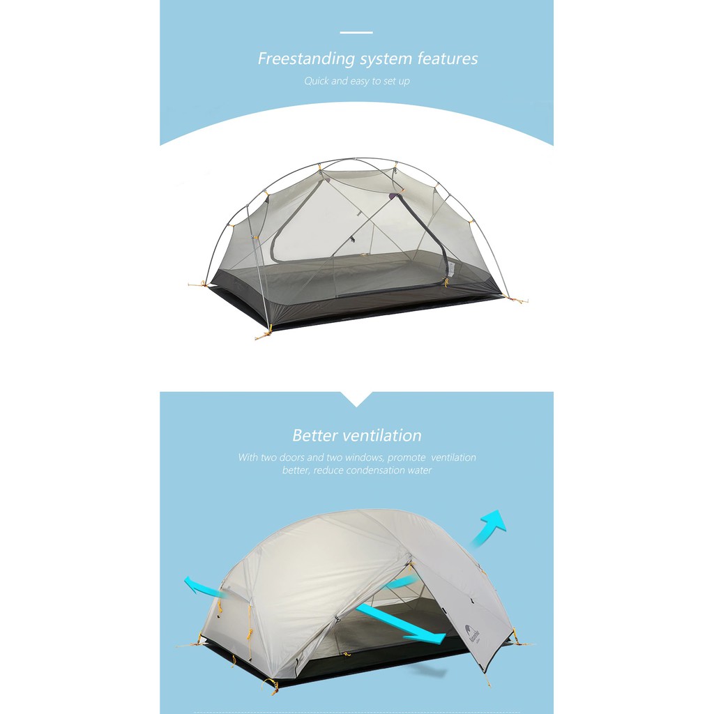 NATUREHIKE Mongar 3-Season Camping Tent 2 Persons - NH17T007-M - Tenda Camping Outdoor Max. 2 Orang