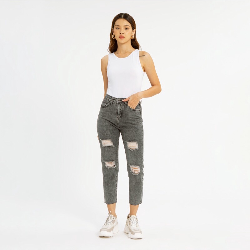 VIERLIN - Jeans 80115 - HIGHWAIST RIPPED BF UNFINISHED JEANS