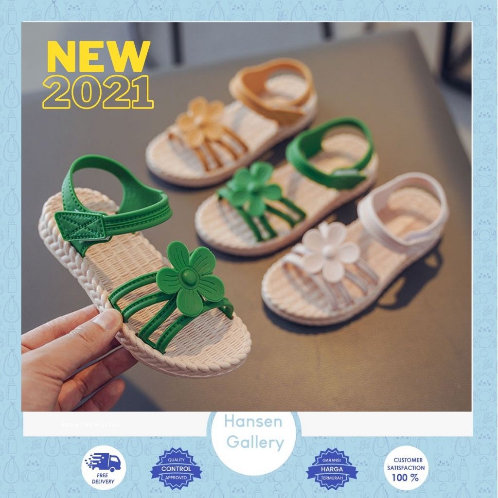 Hansen Gallery Sepatu Sandal Tali Anak Perempuan Sandal flat Import Sandal Korea HG Bunga Pita ( Tanpa kotak)