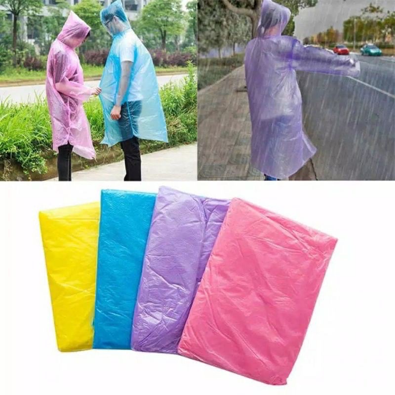 JAS HUJAN PLASTIK SEKALI PAKAI / JAS HUJAN PONCHO DISPOSABLE EMERGENCY RAINCOAT