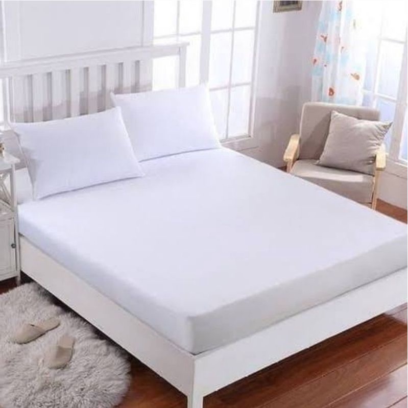 Sprei Waterproof 100x200 Anti Air Kualitas Premium Tersedia Pilihan Tinggi Kasur/Karet 20 CM, 30 CM, 40 CM Bahan Import-Putih
