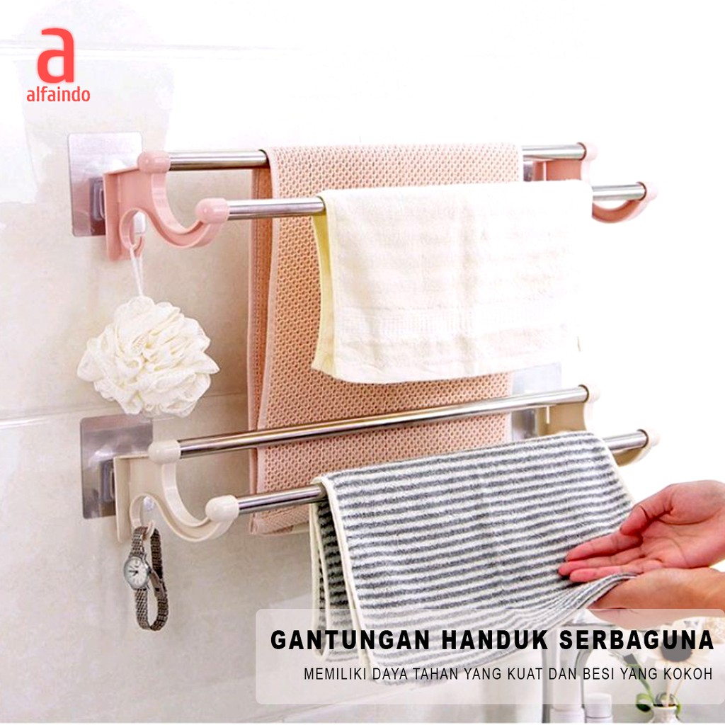 Alfaindo Gantungan Baju Handuk Kamar Mandi Serbaguna Stainless GB007 Kuat Murah  Putih