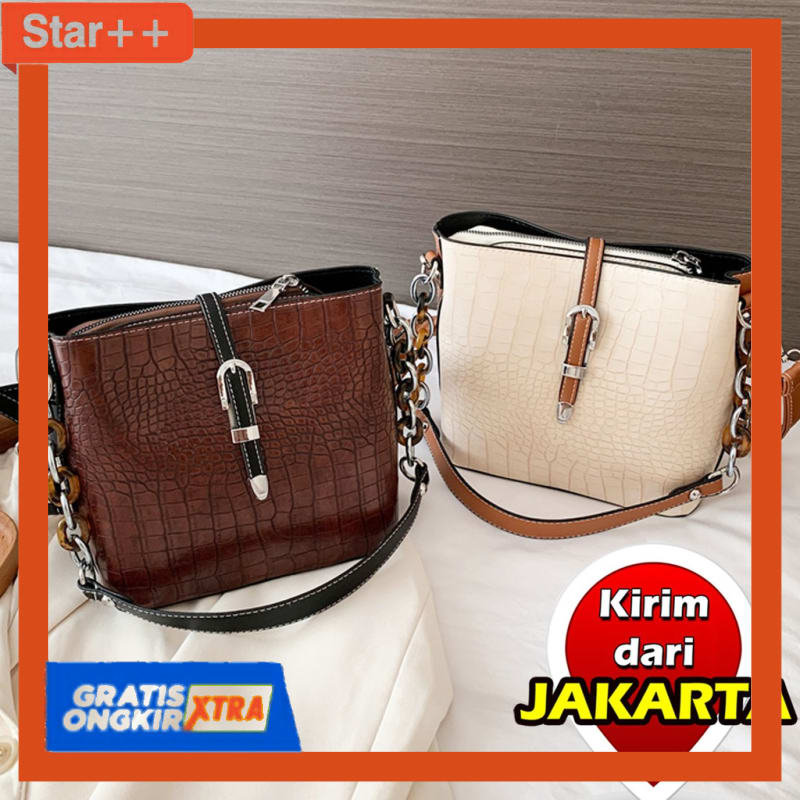 Tas Selempang [Tas Wanita]  Tasready Tas Croco Rantai Bening Selempang 7295 Sale [PROMO]