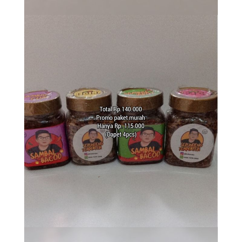 

Set Sambal 4Varian Sambal Cumi Serundeng Tempe Teri Original Sambal Jarot Serundeng Tempe Teri Spicy