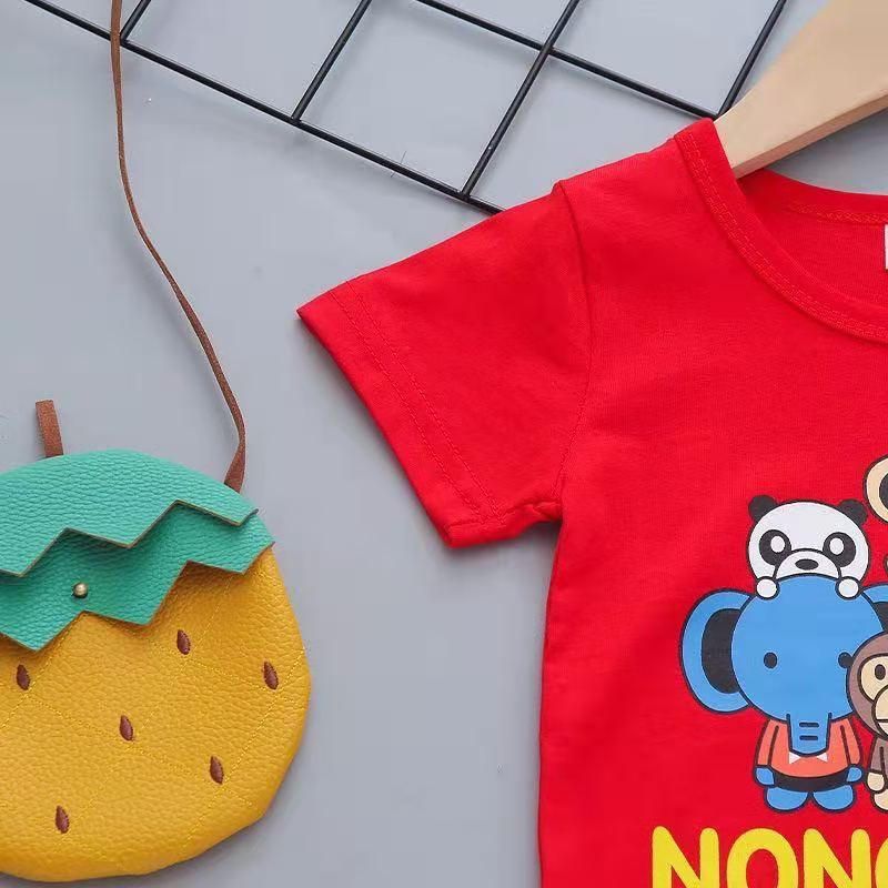 Baju anak Laki-laki setelan cowok kaos pendek+ celana pendek motif monkey import-7