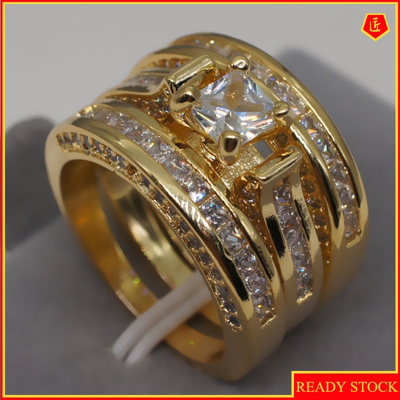 [Ready Stock]European and American Luxury Square Diamond Engagement Ring Fashion