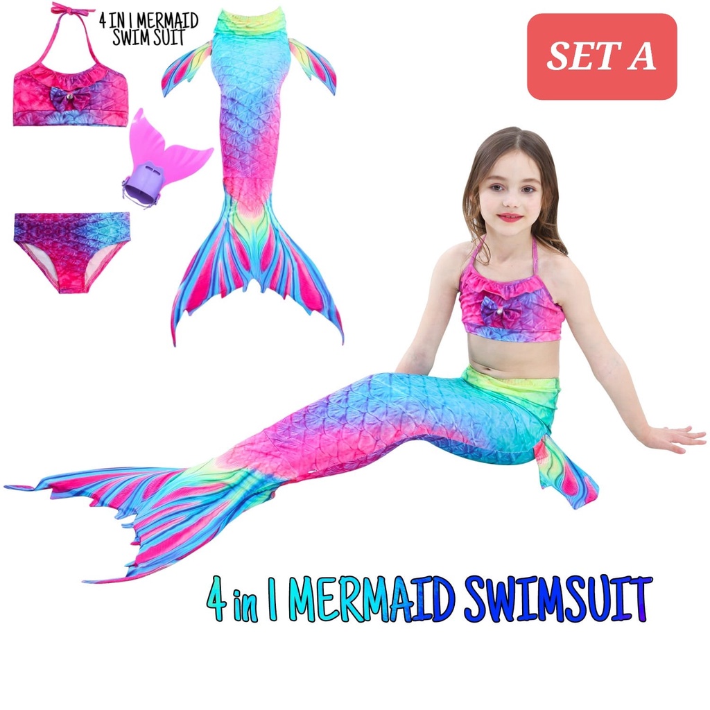 BAJUKIDDIE 4 IN 1 MERMAID SWIMSUIT BAJU RENANG DUYUNG ANAK IMPOR