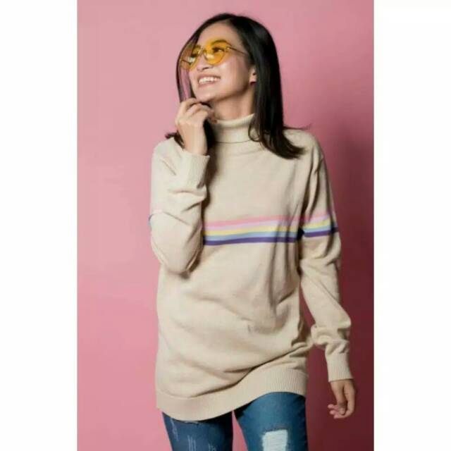 Sweater Rajut Turtleneck Rainbow