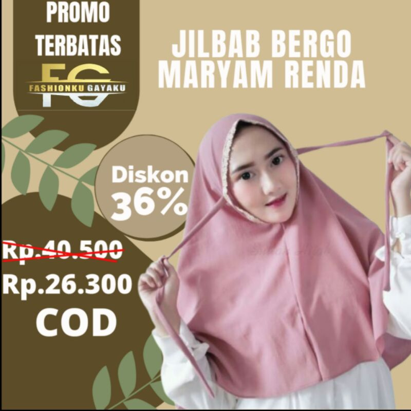 Jilbab bergo Maryam renda/hijab bergo Maryam jumbo/kerudung instan bergo Maryam renda