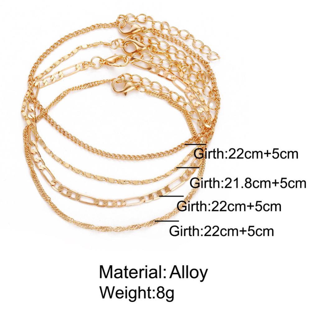 Timekey 4PCS / Set Gelang Kaki Rantai Alloy Multisusun Gaya Retro Untuk Wanita A5K9