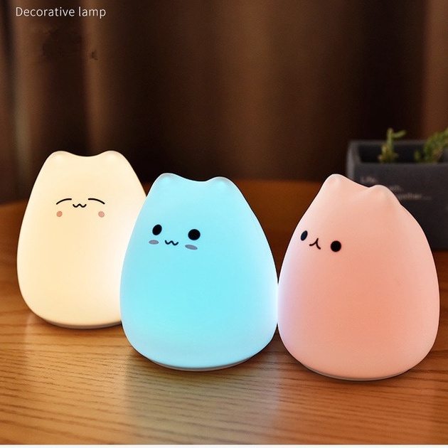 Boneka kucing Lampu tidur berubah warna warni sensor sentuh untuk membuat anak cepat tidur karena cahaya yang lembut boneka cat doll cute Cat LED Night Light Touch Sensor Remote Control 16 Colors Dimmable Rechargeable Silicone Animal Lamp for Children