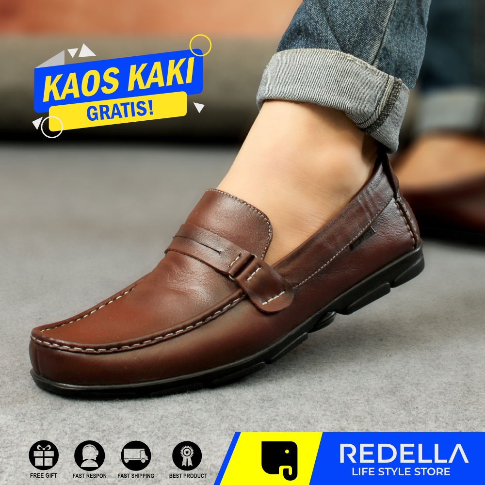 Sepatu Loafers Casual Pria Pantofel Kantoran Anti Slip Bahan Kulit Asli Original BLZ GESPER