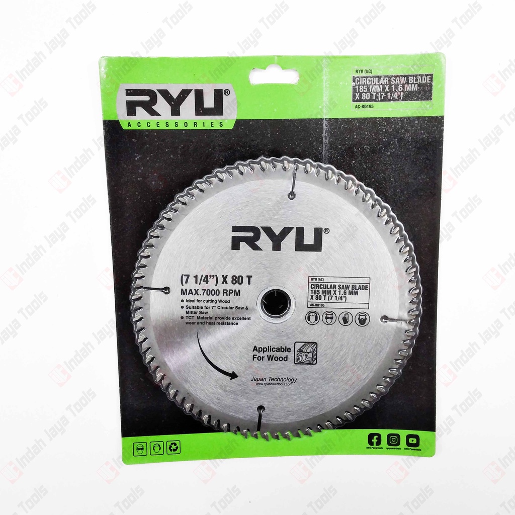 RYU 7 X 80T Circular Saw Blade - Mata Pisau Potong Gergaji Kayu Wood