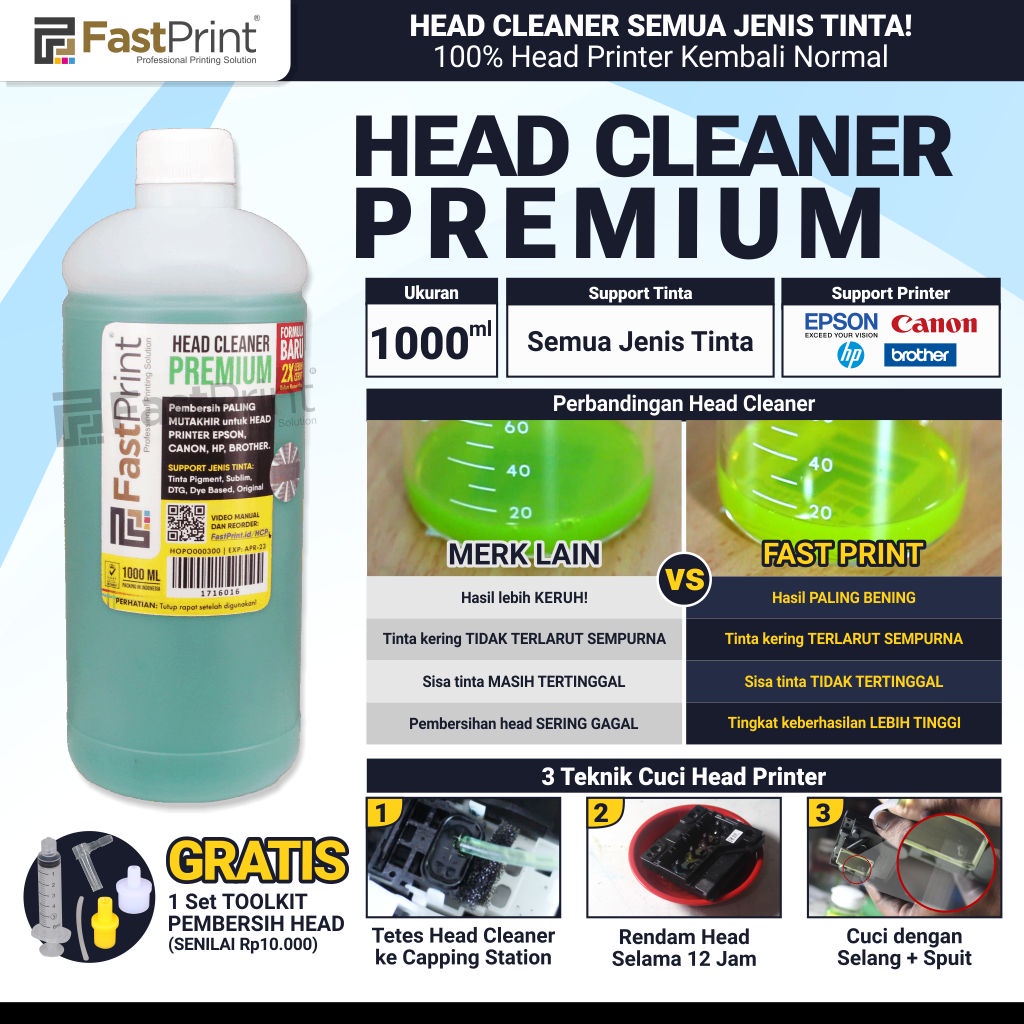 Head Cleaner Premium 1000ML Pembersih Head Printer Epson Canon HP Brother