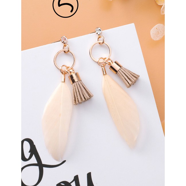 LRC Anting Tusuk Fashion Beige Tassel Decorated F07594