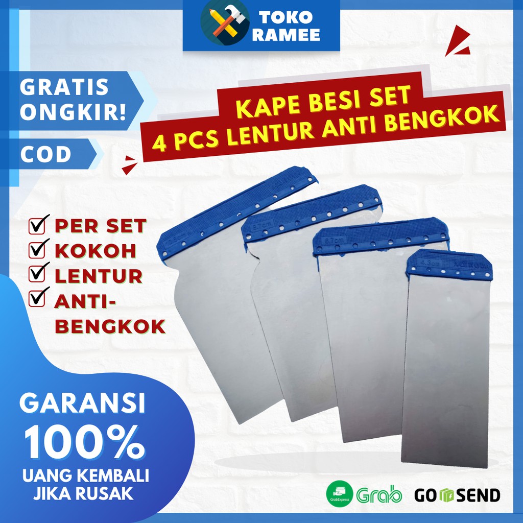 [4 PCS] Kape Kapi Skrap Sekrap  Scraper Scrapper Dempul Kompon Gypsum Besi Stainless Plastik Set