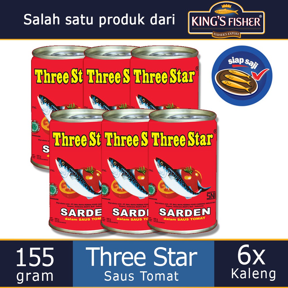 

MyHomey Paket 6 Pcs Three Star Sarden mini saus tomat Makanan Kaleng 155 g