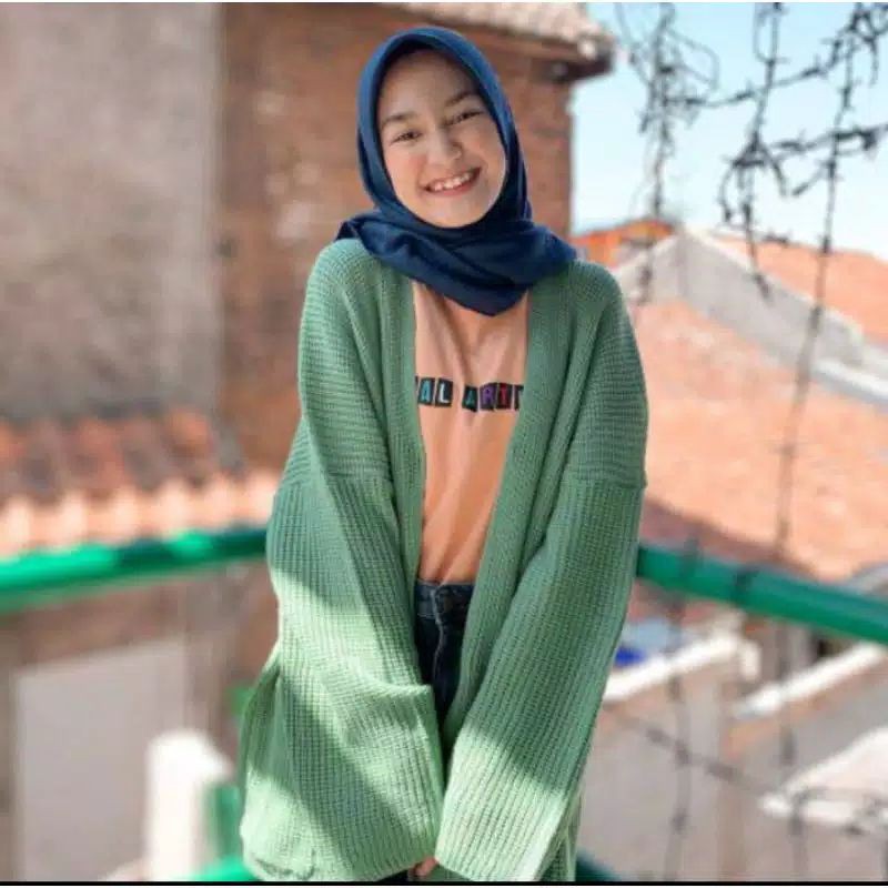 OVERSIZE LAVELLA PREMIUM CARDIGAN RAJUT TEBAL-Hijau mint