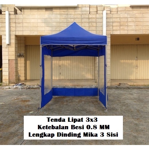 Tenda Lipat Ukuran 3x3 Besi Premium Lengkap Dinding Mika 3 Sisi