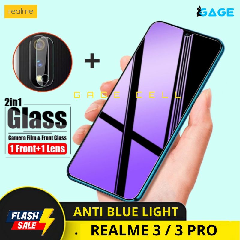 2in1 TENPERED GLASS TG ANTI BLUE LIGHT FULL LAYAR KAMERA REALME 3 PRO 3PRO SCREEN PROTECTOR