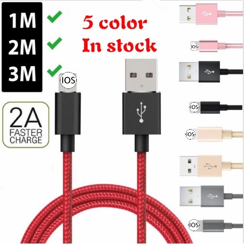 Fast Charger Kabel USB Data Nylon 1M 2M 3M Sync Line Braided Fast Charging Kompatibel Dengan iphone XS X5 6 6S 7 7Plus 8plus Kabel USB Cord