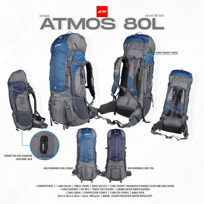 (READY) TAS CARRIER AREI ATMOS 80L | REI CERIL KERIR KERIL 80 LITER GENDONG PUNGGUNG ORIGINAL ORI