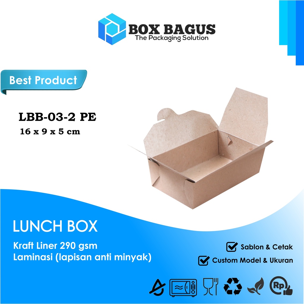 LUNCH BOX DUS 16x9x5 cm KRAFT 290 GSM LAMINASI - KOTAK HAMPERS MAKANAN NASI MIE BUBUR KUE SNACK