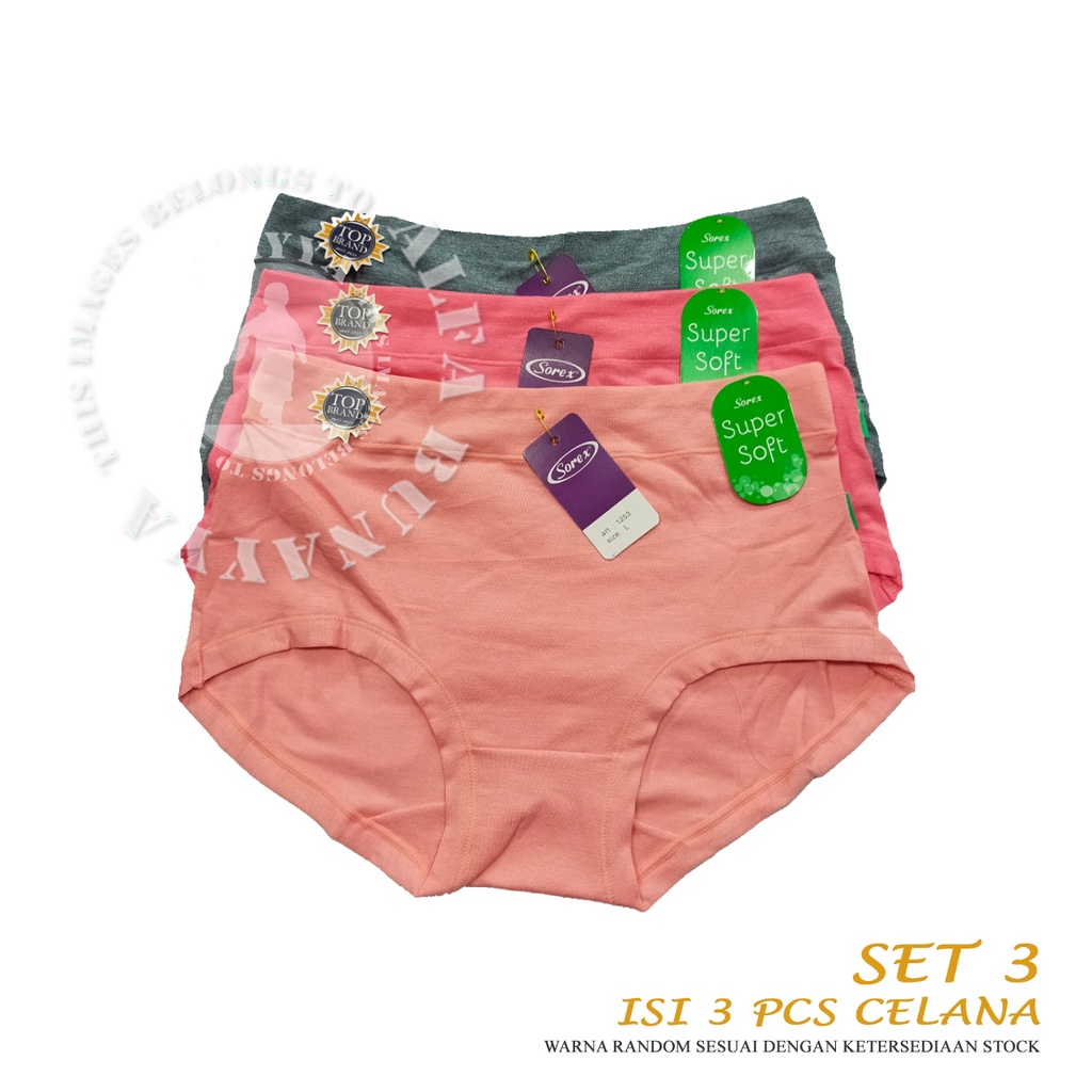 3 Pcs Celana Dalam Wanita SOREX 1253 - MIDI Cutting - Super Soft CD Underwear - Pakaian Dalam Wanita Katun Cotton