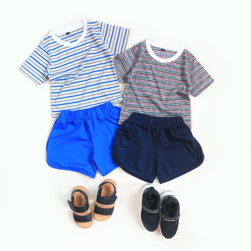 Playdate Jared Set Setelan Anak Baju Anak Laki Perempuan Setelan Baju Salur Anak Kaos Anak Katun