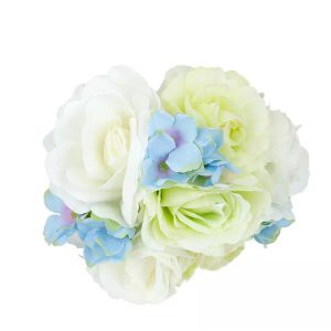 Jual buket bunga pengantin bahan silk BIRU PUTIH Diskon