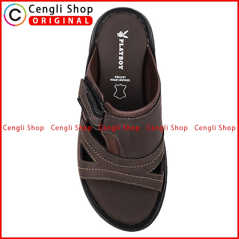 PLAYBOY SANDAL KULIT CASUAL PRIA ORIGINAL TERBARU BRANDED COKLAT PLE2