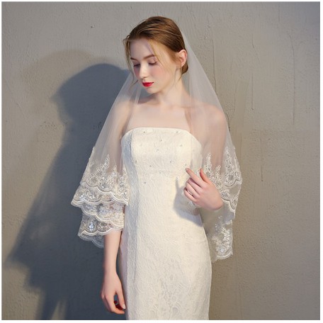 Veil pengantin / wedding veil / slayer pengantin / kerudung pengantin brukat tebal payet 3D