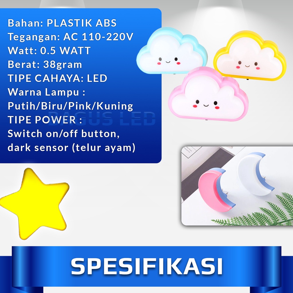 Lampu Tidur Karakter Hias Karakter Lucu Bedside Lamp Bulan Awan Night Light