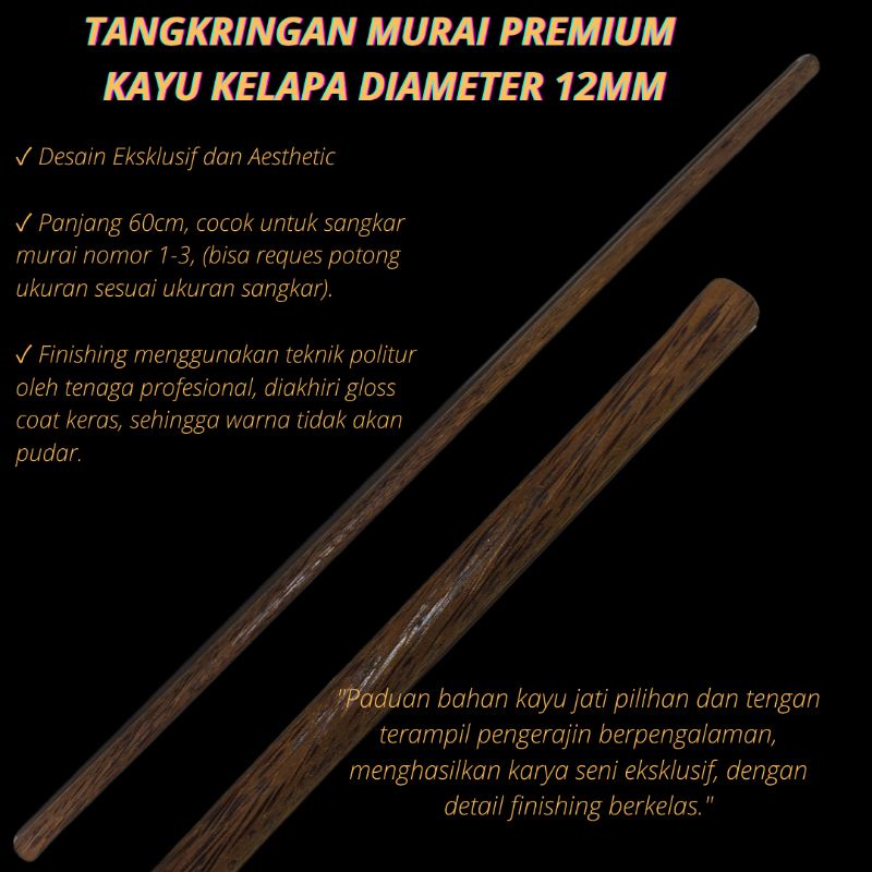 Tangkringan murai kayu kelapa diameter 12mm, panjang 60cm untuk sangkar nomor 1-3.