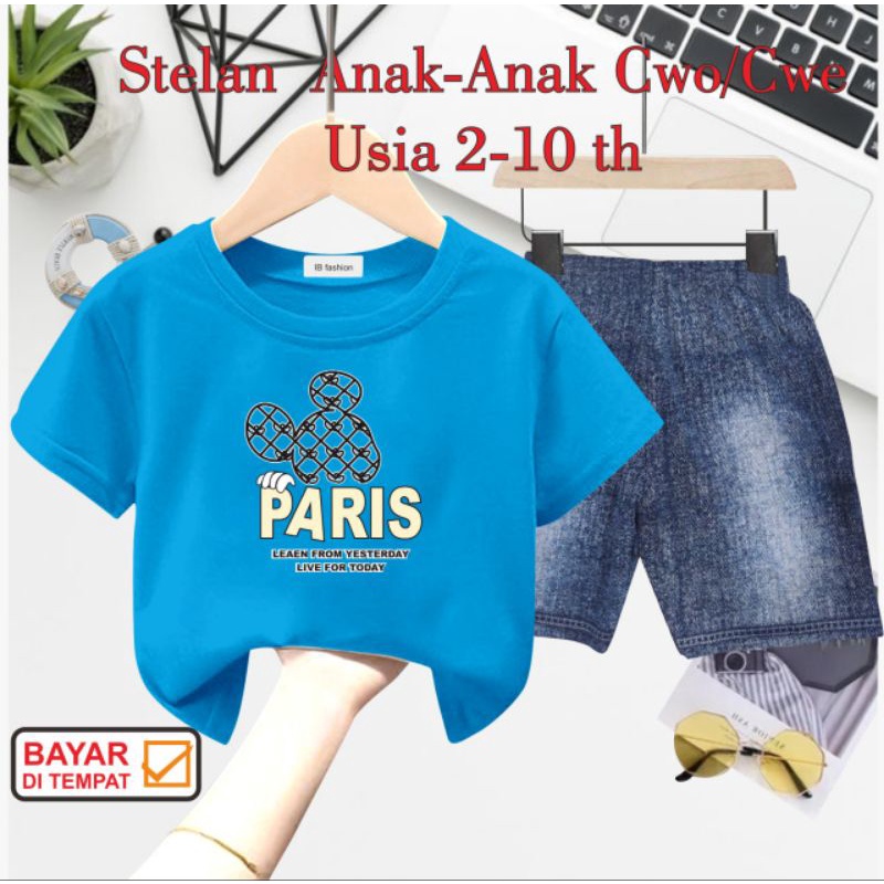 ((IB))SETELAN ANAK2 UNISEX SEMI JEANS/PARIS DIGITAL SABLON