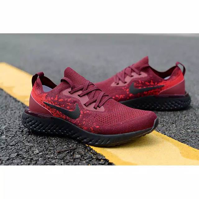 Sepatu Nike Epic React Flyknit Red Maroon High Premium Original/Sneaker Nike Pria Original