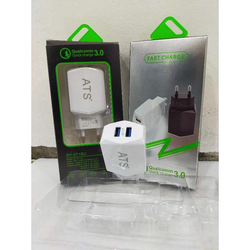 Kepala adaptor kepala charger batok charger 2 USB ATS Qualcomm 3.0