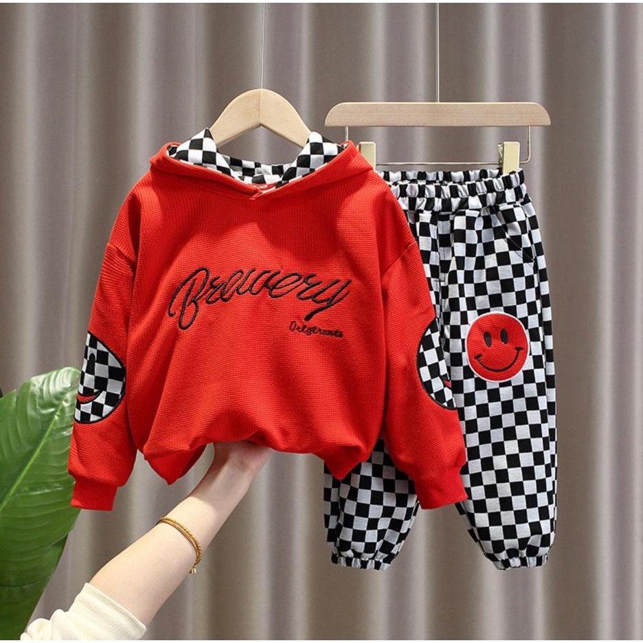 SETELAN BAJU ANAK LAKI LAKI DAN PEREMPUAN SET HOODIE JOGER BREWERY KOTAK UNTUK 6BULAN-5TAHUN