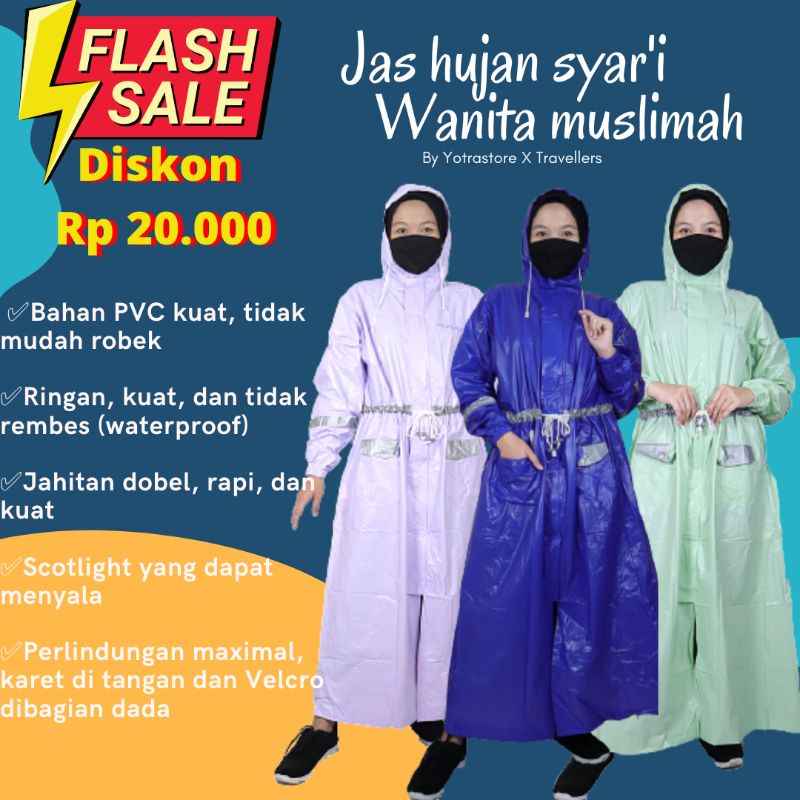 Yotrastore Jas hujan gamis syar'i syari wanita muslimah mantel hujan Ponco baju hujan premium tebal 